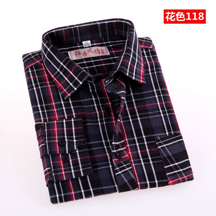 Áo cotton nam thô dài tay kẻ sọc cotton kẻ sọc nam trung tính sơ mi cổ trụ