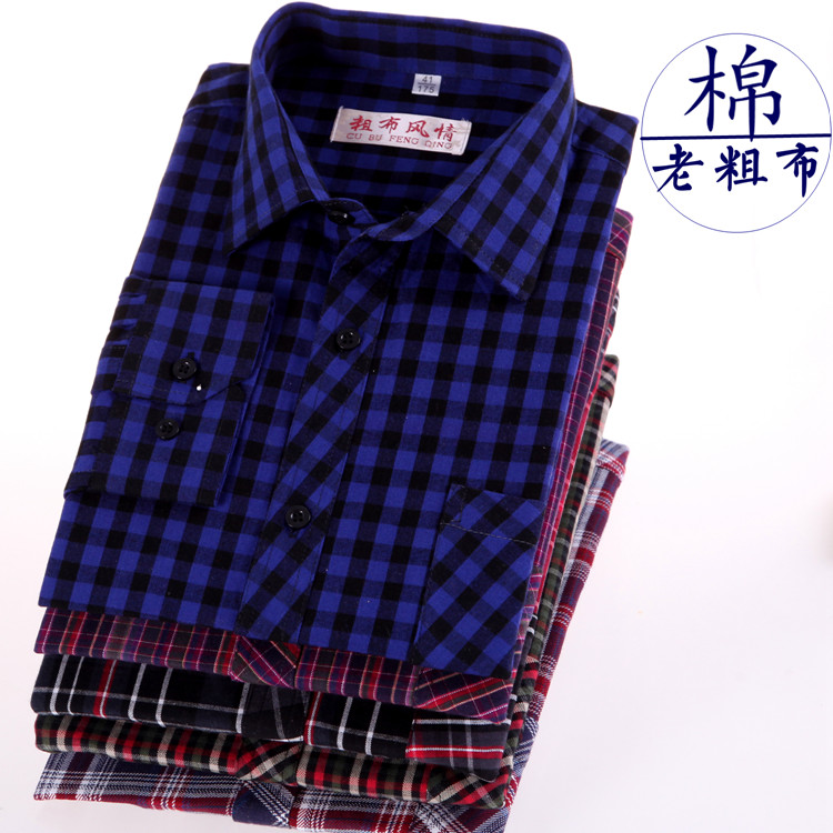 Áo cotton nam thô dài tay áo sơ mi cotton dài tay trung niên kẻ sọc quần áo vải nam áo sơ mi nam họa tiết