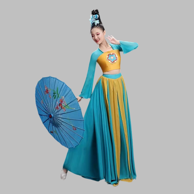 Classical Dance Costume for Women, Fan Dance Performance Outfit, Long Skirt, Hanfu Style