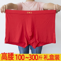 This life year mens flat corner pants fattening pants red medium-high waist Modale 200 catty extra-size fatter 4-corner pants