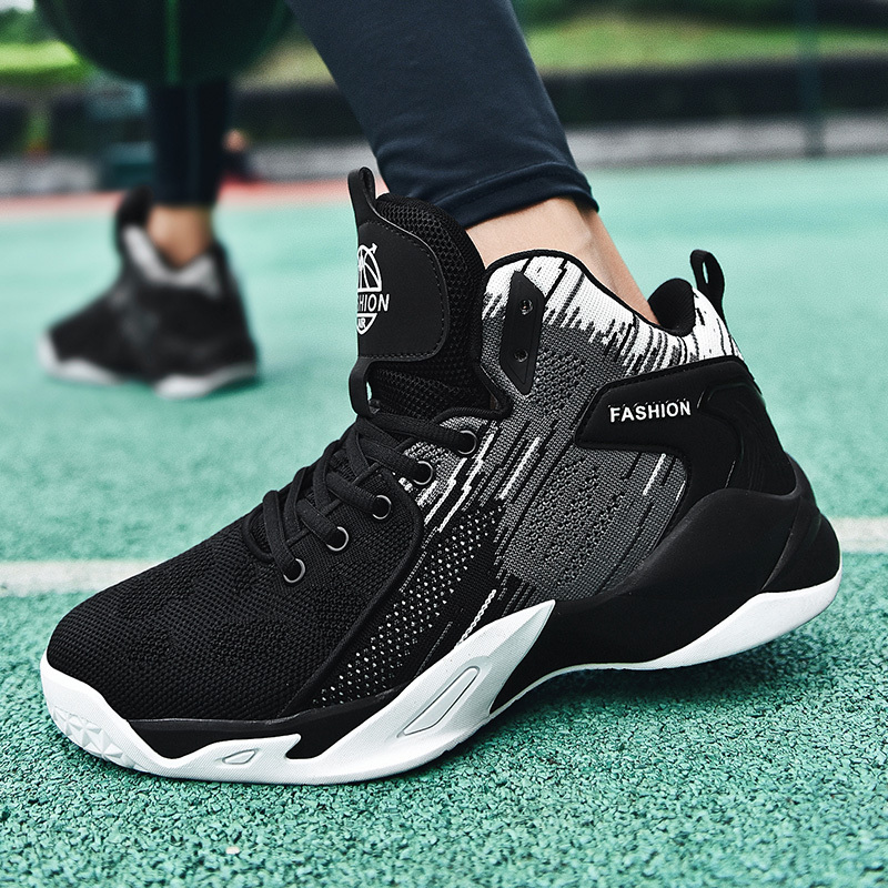High-Top Basketball Shoes for Men and Women, Shock-Absorbing, Non-Slip, Wear-Resistant, Mesh Breathable Sports Shoes, Practical Lightweight Combat Boots for Students
