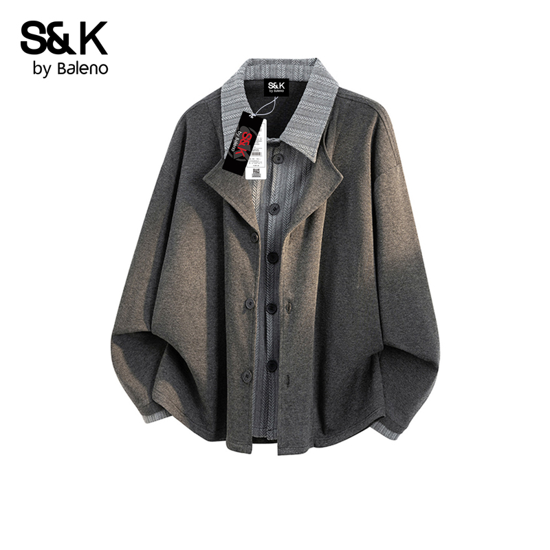 Baleno Men's Autumn Fake Two-Piece Knitted Jacket with Patchwork Lapel, Loose Casual Cardigan Top Baleno Men's Autumn Fake Two-Piece Knitted Jacket with Patchwork Lapel, Loose Casual Cardigan Top