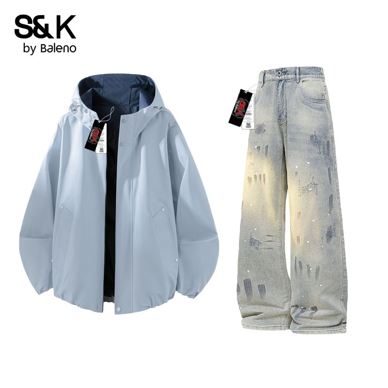 Baleno American-Style Hooded Windproof Flight Jacket Men's Spring and Autumn 2026 New Jeans Set Baleno American-Style Hooded Windproof Flight Jacket Men's Spring and Autumn 2026 New Jeans Set