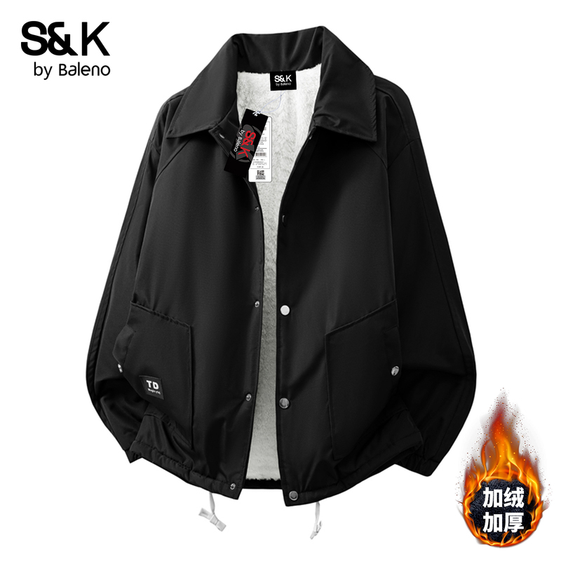 Baleno Winter Fleece-Lined Warm Jacket Black Stylish Lapel Faux Rabbit Fur Men's Casual Coat
