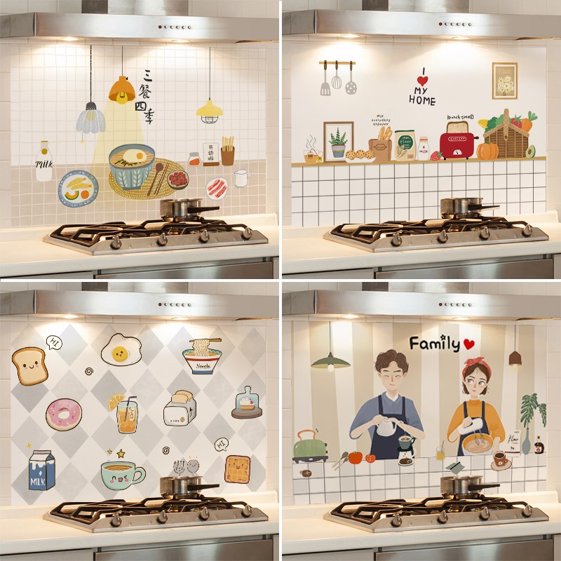 Thickened kitchen oil-proof, fire-proof, high-temperature self-adhesive stove cabinet tile wall sticker waterproof non-stick oil fume wallpaper