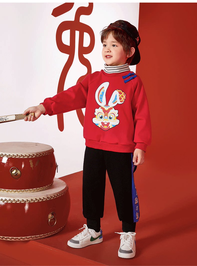Jellybaby 杰里贝比 原创国潮兔年 加绒儿童运动套装 多重优惠折后¥109.1包邮 80~160码可选