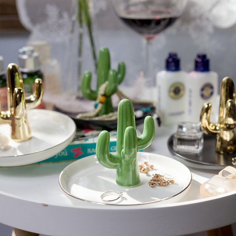 Nordic style ins ring holder jewelry holder ceramic cactus storage tray dressing table desktop decoration tray