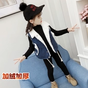 Áo vest nữ bé gái denim mùa thu đông cộng với áo nhung độn 2018 áo khoác mới ngoại ngoại cho bé lớn phiên bản Hàn Quốc