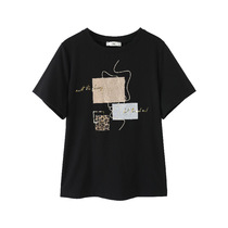 Shangxiu large size womens 2021 summer new fat mm foreign style thin fashion letter print pattern round neck T-shirt