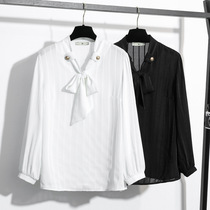 Shang Show Big Code Womens Dress 2022 Spring New Blouse Fashion Fat Mm Loose Color Butterfly Lacing Knot Snow-spinning Shirt