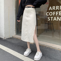 Fashion Show Big Code Womens Dress 2022 Spring Dress New Fat Mm Ocean Air Display Slim side open fork with long half body dress with belt