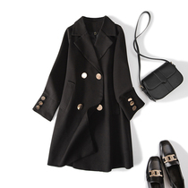 Shangxiu plus size womens clothing 2022 autumn and winter fashion decorative buckle suit collar mid-length slim woven windbreaker jacket trendy