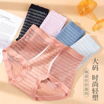 Shangxiu plus size womens underwear ladies high waist fat mm antibacterial silk crotch sexy lace black thin underwear tide