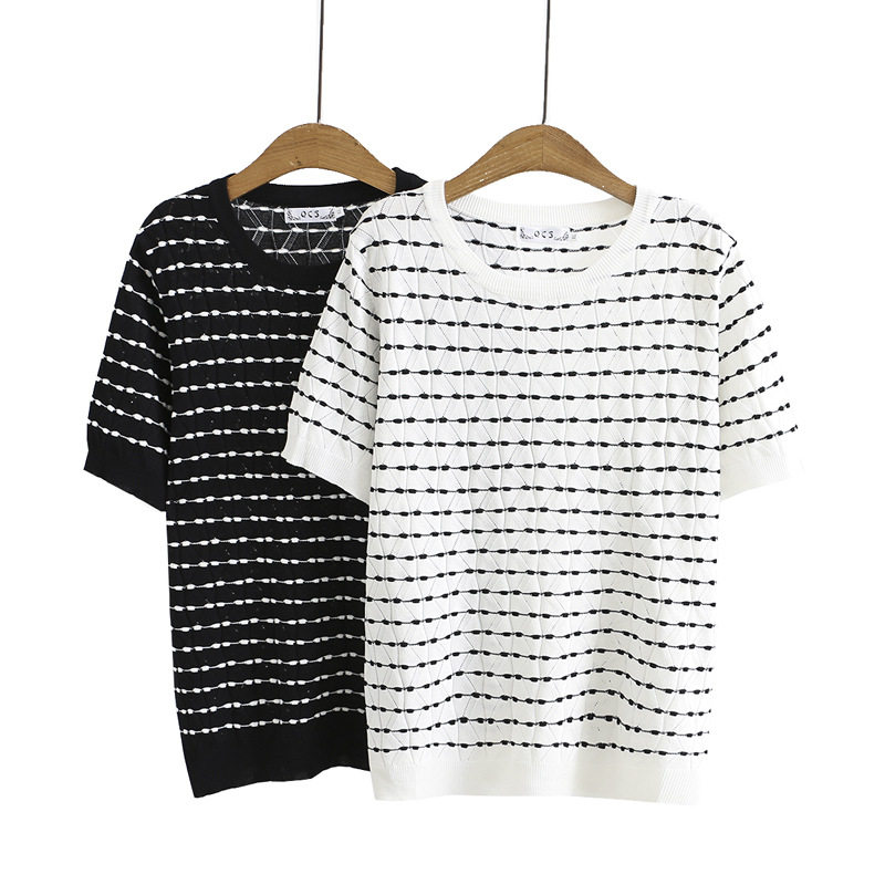Shangxiu large size women's clothing 2022 new small fresh hollow short-sleeved shirt summer comfortable breathable stretch knitted T-shirt tide