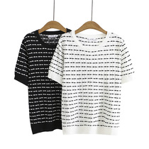 Shangxiu plus size womens clothing 2022 new small fresh hollow short-sleeved shirt summer comfortable breathable stretch knitted T-shirt tide