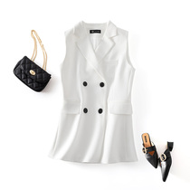 Plus size womens fat mm suit vest female spring and autumn look thinner age reduction fashion foreign style trendy design sense niche white