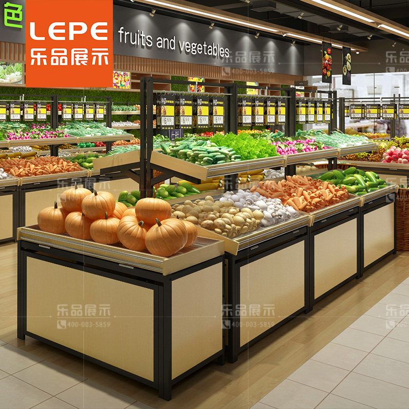 Lotte Supermarket Steel Wood Fruit Rack Fruit Vegetable Shelving Water Fruit Shop 100 Orchard Fruit And Vegetable Rack Raw Fresh Show Shelf
