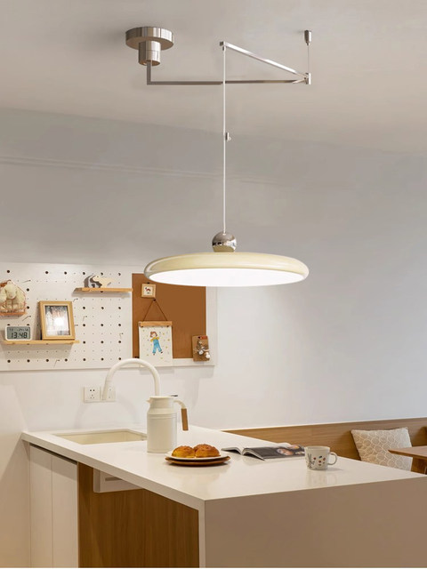 Full spectrum retro flying saucer French swing arm restaurant chandelier modern minimalist dining table lamp removable eye protection lamp