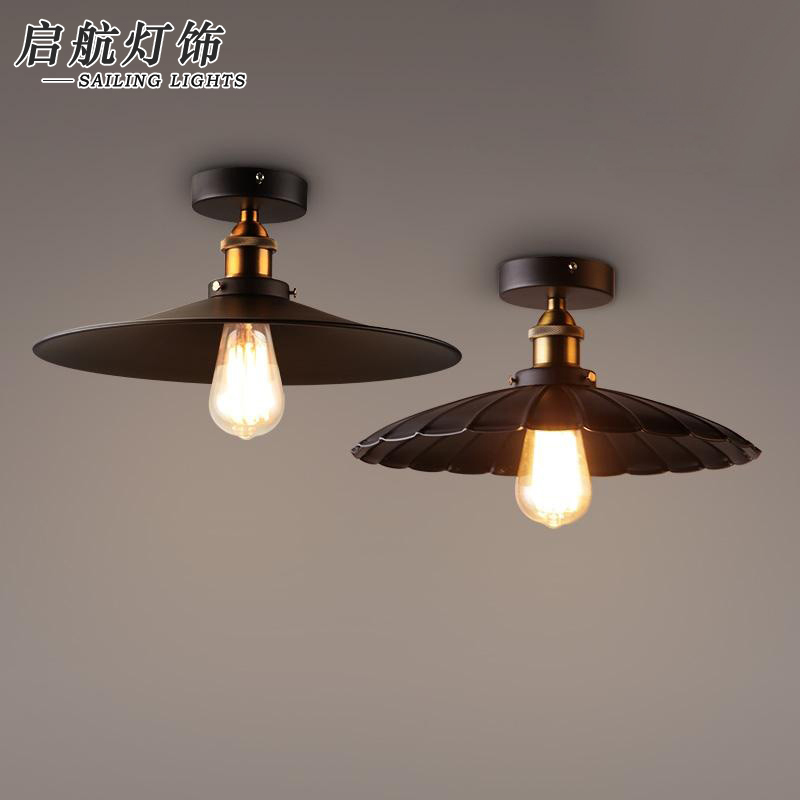 American Country-Style Retro Lighting, Entrance Hallway Light, Dining Room, Bedroom, Corridor, Industrial Single-Head Small Black Skirt Ceiling Light