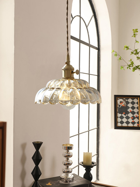 Nordic retro flower glass lamps creative personality restaurant lamp bar bedside bedside hotel shop walnut chandelier