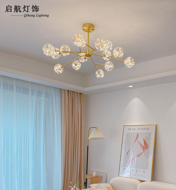 All copper Nordic living room chandelier light luxury magic bean molecular lamp modern simple and atmospheric restaurant master bedroom starry sky lamp