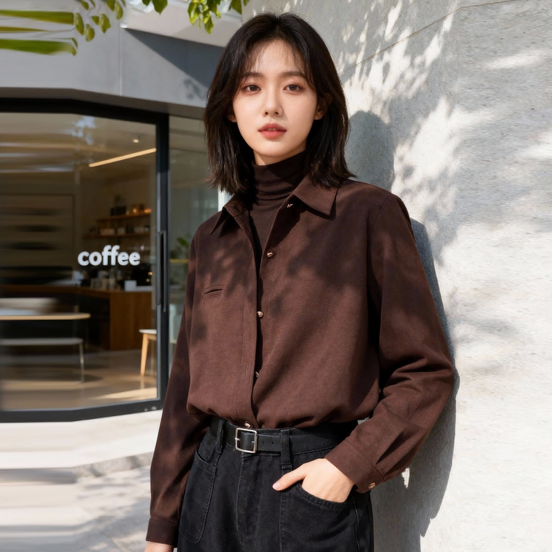 Retro Commuter Style Brushed Shirt for Women, New Spring and Autum Long-Sleeved Shirt with Layered Inner Layering, Elegant and High-End Top Retro Commuter Style Brushed Shirt for Women, New Spring and Autum Long-Sleeved Shirt with Layered Inner Layering, Elegant and High-End Top