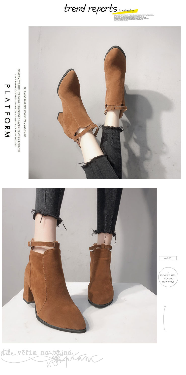 Booties nữ mùa thu đông 2018 mới hoang dã dày dặn với thời trang Martin bốt mũi nhọn cao gót nữ đơn giản sang trọng giày boot nữ juno