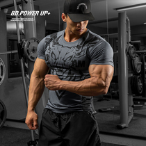BD bodybuilding station fashion deer head printing tights mens all-match color splicing breathable elastic quick-drying sports T-shirt