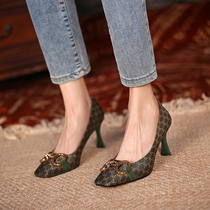 GAIAIER French style genuine leather high heel shoes ~ 2022 new foreign air retro little fragrant wind fine with shallow mouth single insole