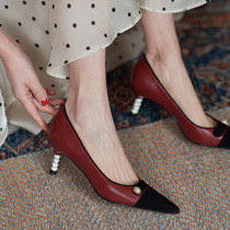 GAIAIER method type of button ~ 2021 new genuine leather collage retro fashion womens shoes elegant womens shoes