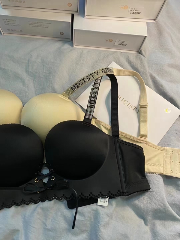 Micisty Galaxy Style Bra with Diamonds, No Underwire, Strapless, Sexy Small Chest Push-Up Bra Set