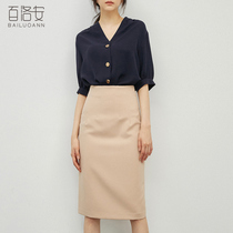 Bailuoan V-neck short sleeve shirt Women fashion design sense top summer New temperament Joker simple OL shirt