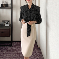 Bailuoan commuter Joker skirt womens autumn new high waist slim hip professional skirt long one-step skirt