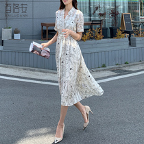 Bai Luoan short sleeve print dress womens summer new fashion long shirt skirt lace thin two-piece set