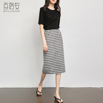 Bai Luoan Plaid skirt Autumn New High waist slim bag hip skirt long one step skirt split womens skirt