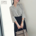 Bai Luoan sọc dọc đi lại tính khí hoang dã áo sơ mi nhỏ mùa hè mới áo cổ chữ V mỏng áo sơ mi nữ - Áo sơ mi sơ mi denim Áo sơ mi