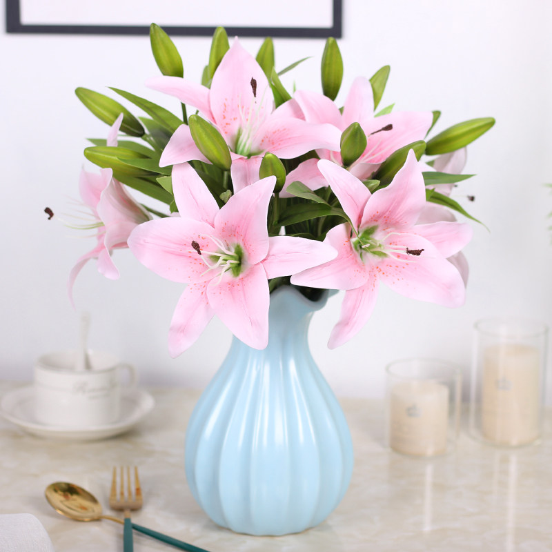 Realistic feel simulation lily bouquet fake flower decorative flower decoration TV cabinet living room coffee table home display decoration