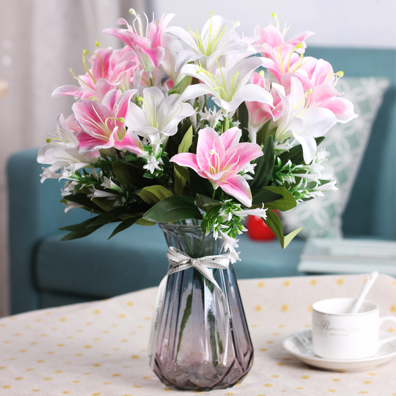 Simulation Small Lily Flower Decoration Pendulum Pieces Living-room Decoration Fake Flower Plastic Flowers Single Bouquet Flower Bouquet Flower Vase Placement