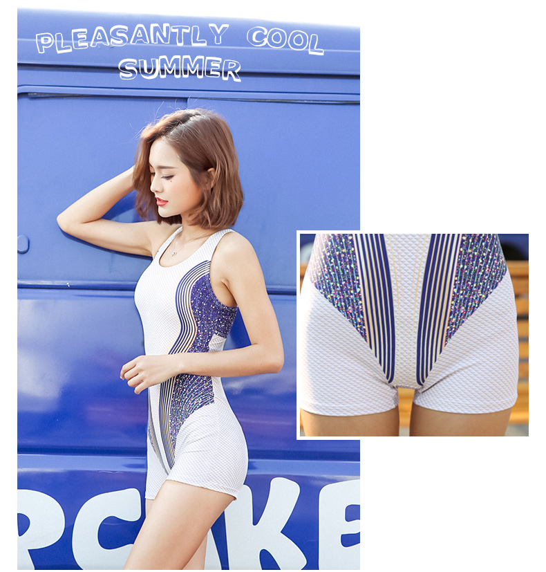 Quần bơi cá bay nữ chuyên nghiệp võ sĩ Xiêm bảo thủ che bụng áo tắm Hàn Quốc tập hợp học sinh người lớn thể thao màu trắng - Bộ đồ bơi One Piece đồ bơi 1 mảnh dáng váy