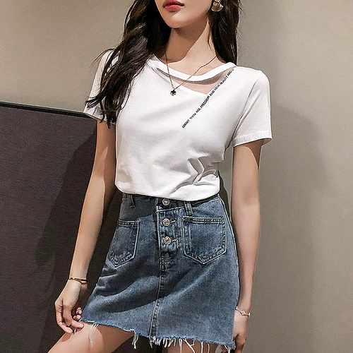 Белая дизайнерская модная летняя тонкая футболка, тренд сезона, в западном стиле, 2021 года