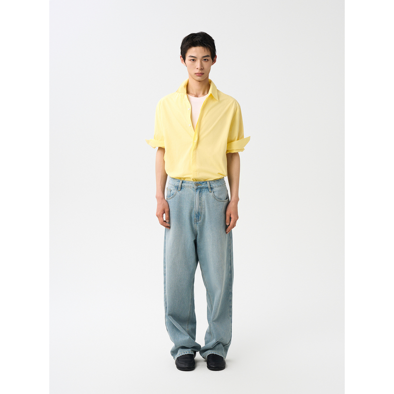 Babesochill Sicilian Holiday Vibe Swan Yellow Rolled Edge Short-Sleeved Lyocell Shirt