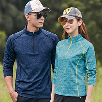 Fitness sports autumn and winter breathable quick-drying clothes mens T-shirt stand collar thin velvet running women outdoor 6XL long sleeve size camping