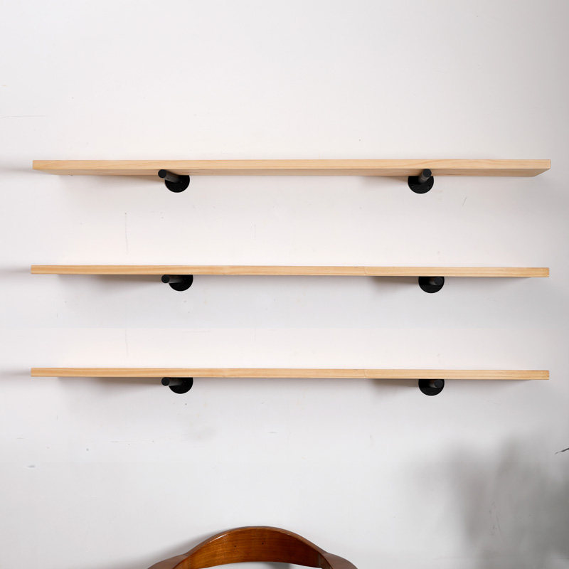 Nordic wall bookshelf shelf one-shaped partition wall hanging log solid wood shelf wall living room bearing capacity is strong