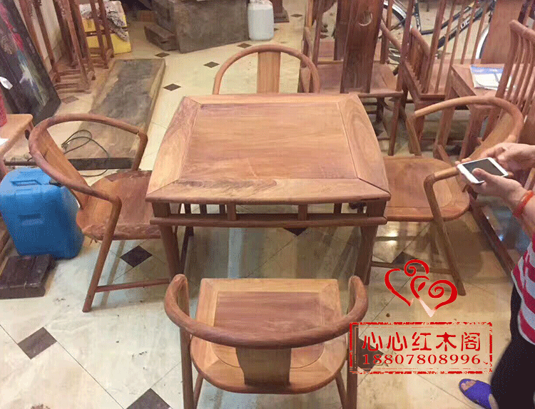 товар из китая 缅甸花梨南官帽椅四方桌/大果紫檀独板生磨休闲棋牌桌 古典红木
