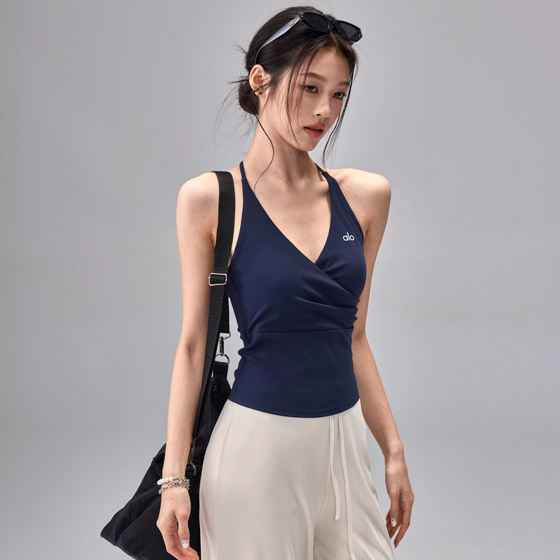 Aio Beauty Back Yoga Vest with Chest Pads, Halter Neck Sports Bra, Strapless Outerwear, Pilates Training Top