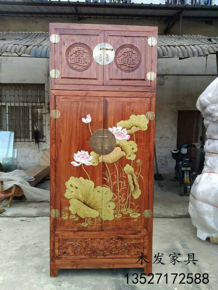 Solid wood painted wardrobe camphor wood wardrobe storage cabinet old elm top box cabinet Chinese antique bedroom wardrobe custom