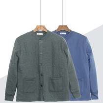 Middle-aged and elderly mens three-layer warm top pure cotton cardigan plus fat underwear thickened autumn coat single piece thin cotton coat