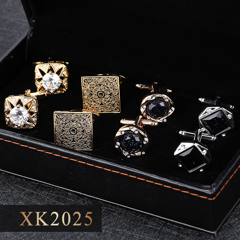 [Four Pairs in a High-End Gift Box]Cufflinks and Tie Clip Set, Gold and Silver Cufflinks, Cuff Studs, Accessories, Cuff Fasteners