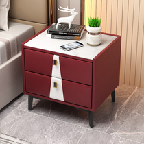 Italian light luxury bedside table Net red minimalist bedroom simple modern leather solid wood rock board storage locker