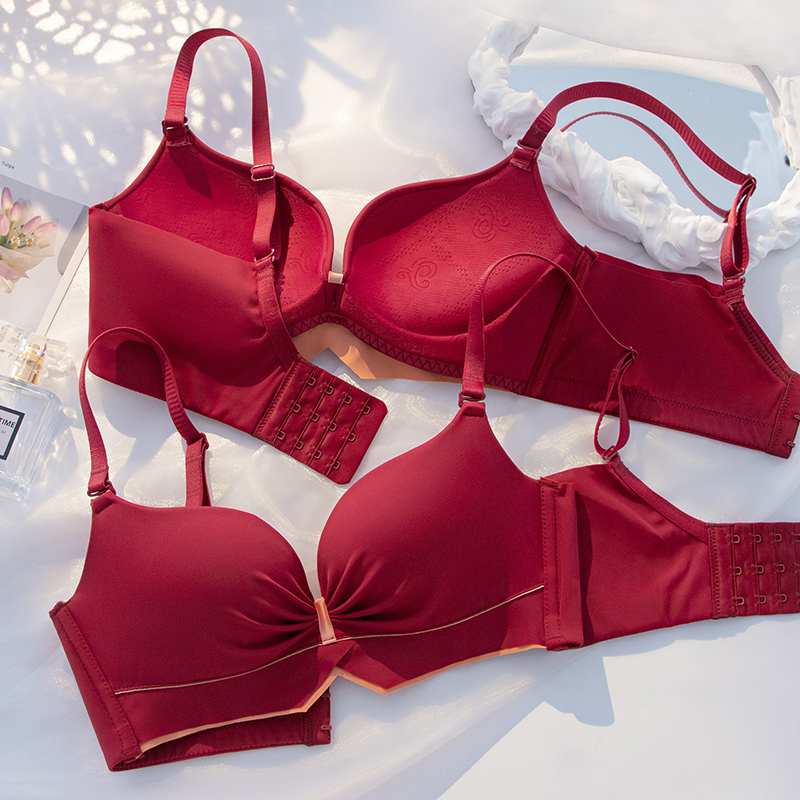 Red lingerie woman's life suit belongs to tiger small breasts gather to marry bride to receive the breast anti-sagging latex bra-Taobao